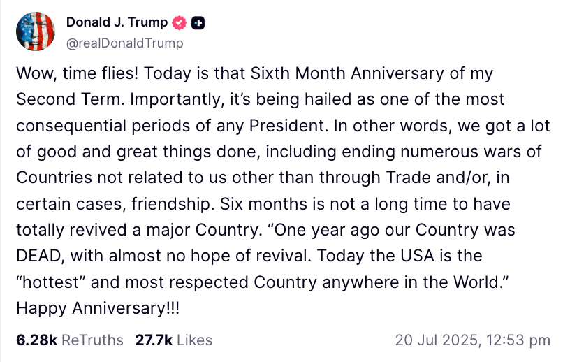 Brushing off his administration's handling of the Epstein case, Trump called his first six months 'one of the most consequential periods of any president'