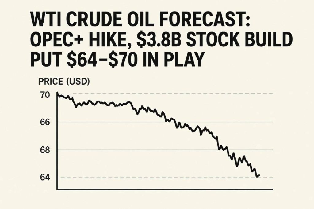 WTI Crude Oil Forecast: OPEC+ Hike, $3.8B Stock Build Put $64–$70 in Play