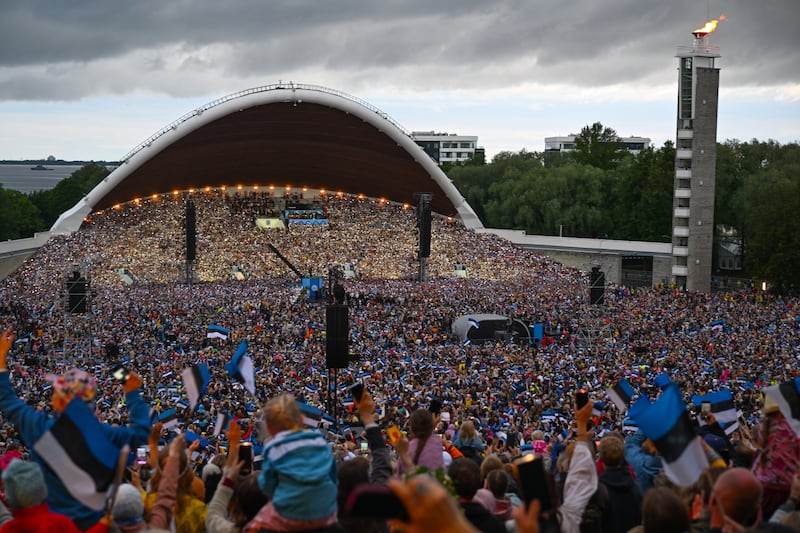 Nearly 110,000 people gather at the Tallinn Song Festival Grounds to participate in the Estonian Song Festival in Tallinn, Estonia, July 6, 2025.