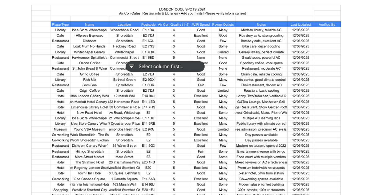 London summer survival guide - building a list of places with actual working AC