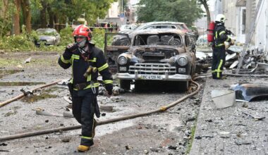 Firefighters work at the site of Russian air attack in Lviv, Ukraine, Saturday, July 12, 2025. (AP Photo/Mykola Tys)