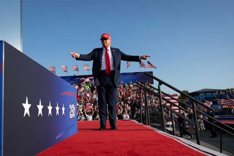 Donald Trump arrives for a rally to kick off the July Fourth holiday weekend at the Iowa State Fairgrounds on July 03, 2025 in Des Moines, Iowa. The president used the opportunity to tout his just-passed "One Big Beautiful Bill Act" which outlines his administration's spending priorities.