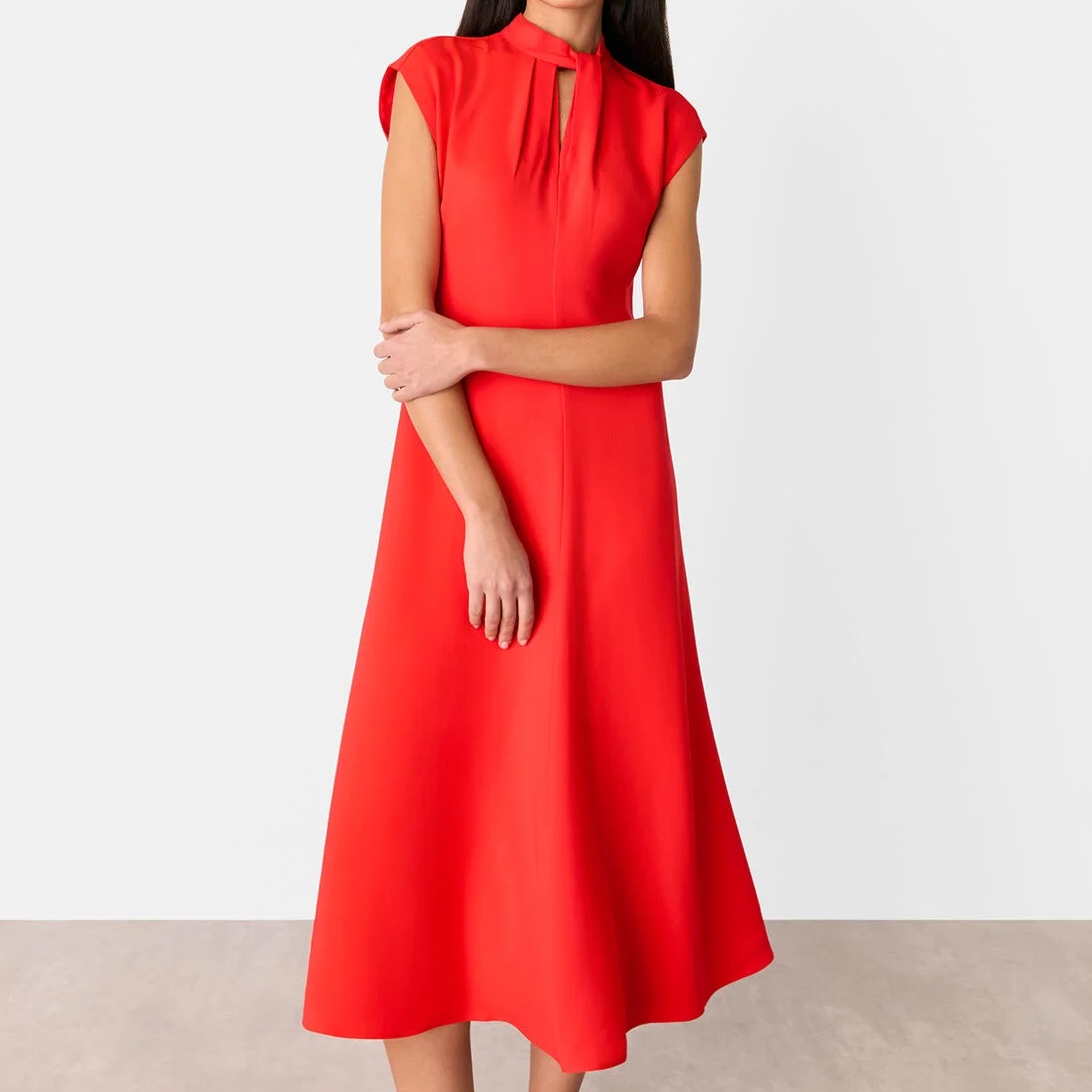 Whistles Red Twist Neck Midi Dress