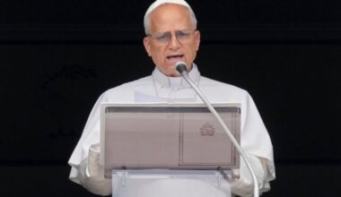 Pope Leo XIV delivered his message as he recited the Regina Coeli noon prayer from the window of his studio overlooking St. Peter's Square at the Vatican on June 22.