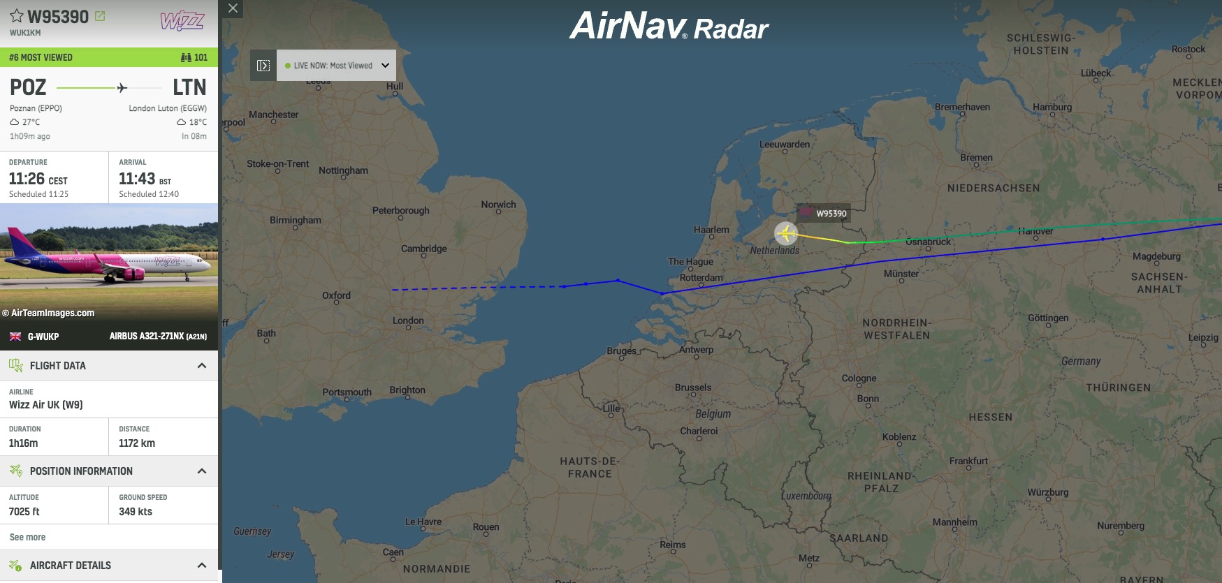 Wizz Air flight W95390 to London is declaring an emergency over The Netherlands