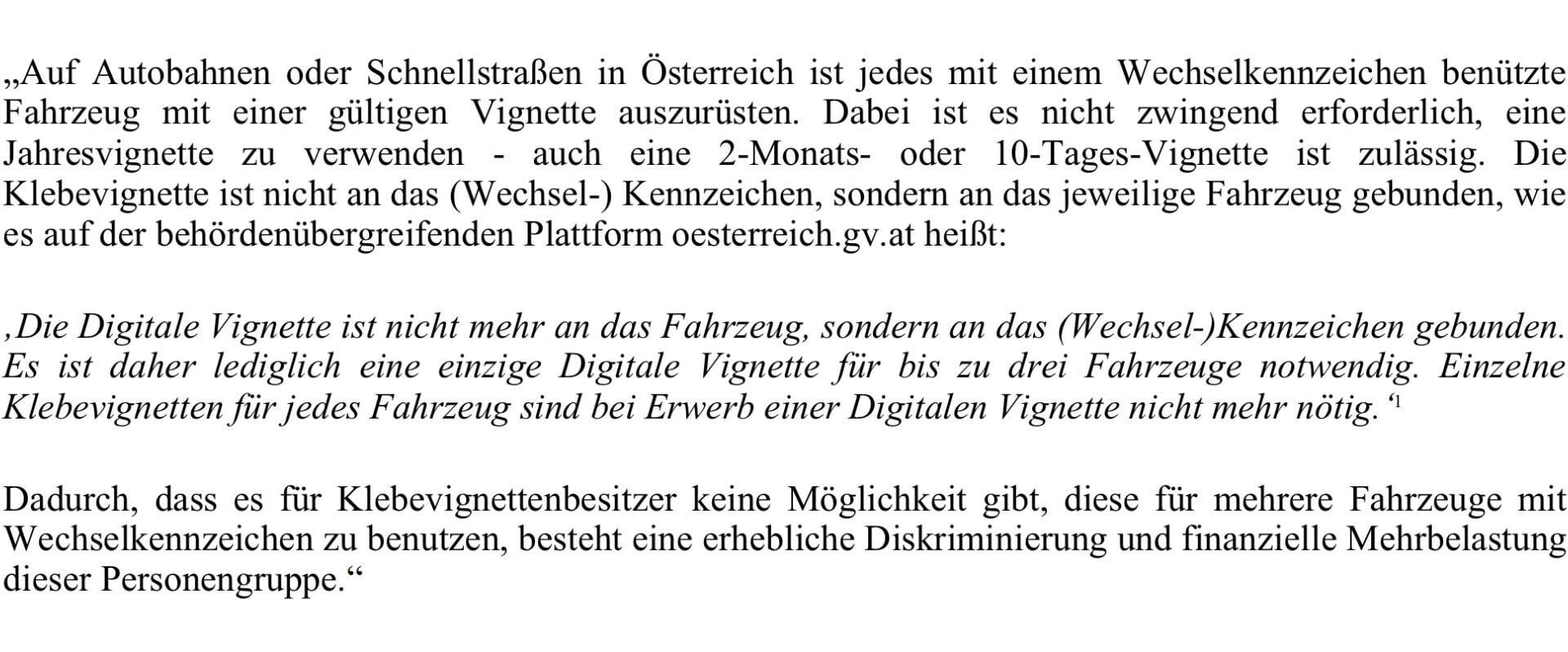 FPÖ sieht Diskriminierung in der Digitalen Vignette wg. Wechselkennzeichen