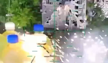 Footage shows a Ukrainian UAV dropping a homemade incendiary bomb into a civilian house that is occupied by Russian soldiers.