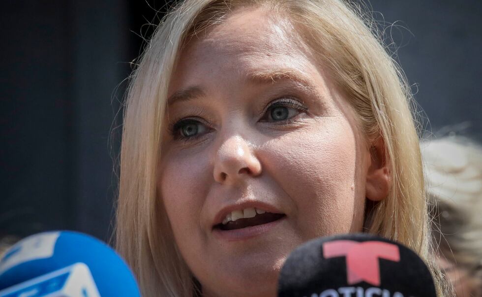 In this Aug. 27, 2019 file photo, Virginia Roberts Giuffre, a sexual assault victim, speaks...
