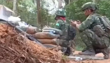 A Cambodian artillery shell lands uncomfortably close to a Thai UAV team, date unknown