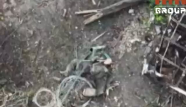 Russian soldier shoots himself after being wounded by a drone dropped grenade strike by operators of the 253rd Assault Battalion. Tyotkino Village, Published 26/07/2025.