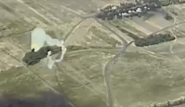 A Russian Strela-10 launches a surface to air missile at a Ukrainian observation drone and then is hit by an FPV Drone.
