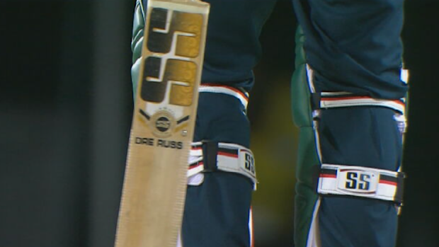Tim David unleashed his record-breaking ton with Andre Russell's bat.