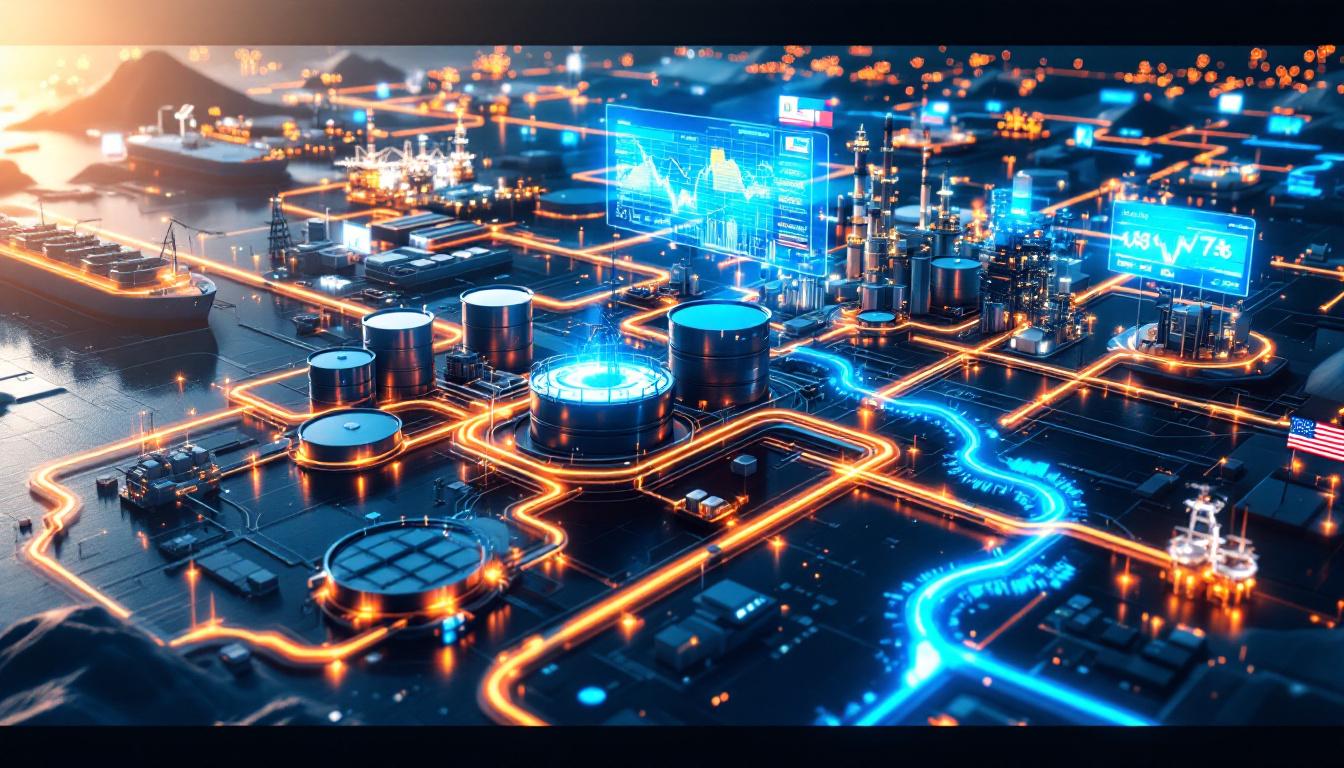 Futuristic oil market network visualization.