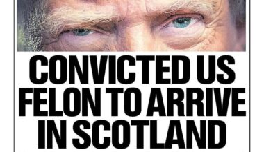 Trump is expected to arrive in Scotland tomorrow. This is the front page of The National.