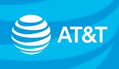 The AT&T logo on a blue AT&T background.