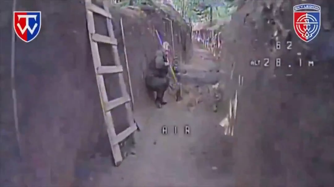 Ukrainian fiber-optic drone flew through a whole trench network to destroy a Russian shelter. A second drone hit a Russian soldier. Belgorod direction. Sky Legion unit, 58th Motorized Infantry Brigade. Mid July 2025
