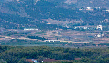 The DMZ as seen from Paju, Gyeonggi [YONHAP]