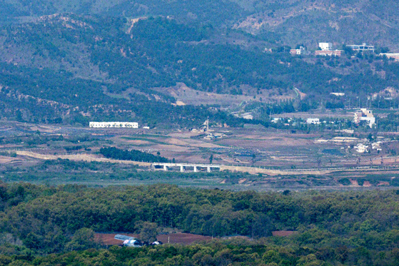 The DMZ as seen from Paju, Gyeonggi [YONHAP]