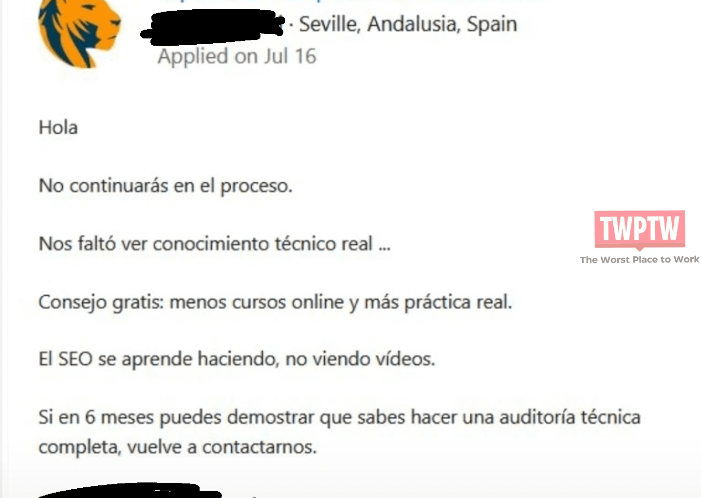 Wtf con la respuesta de esta empresa a una candidata.