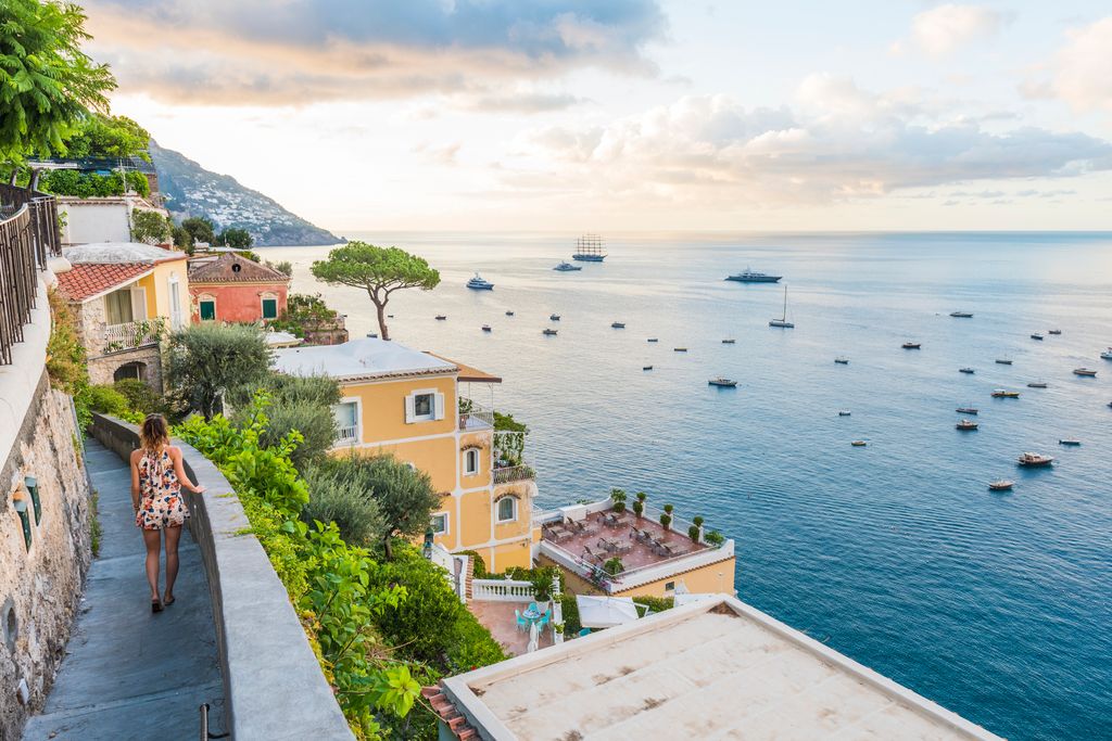 Woman admiring the view of Positano village
