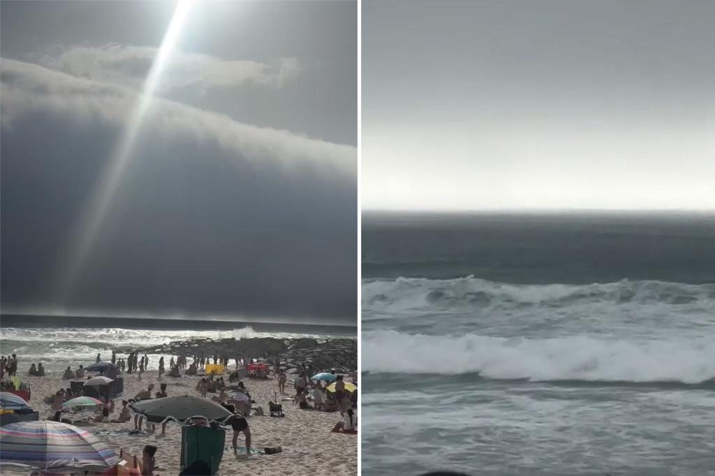 Beachgoers scramble as rare 'tsunami roll' hits Portugal coast
