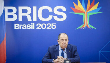 This handout picture released by the Russian Foreign Ministry shows Russian Foreign Minister Sergei Lavrov speaking during a press conference at the Brics summit in Rio de Janeiro, Brazil on July 7. [AFP/YONHAP]