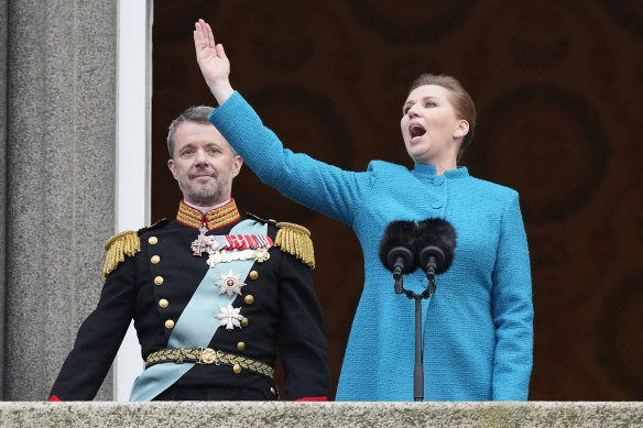Mette Frederiksen proclaims new Danish King Frederik X from the balcony of Christiansborg Palace last year.
