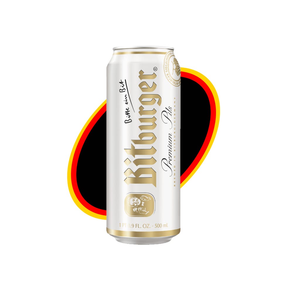 bitburger premium pils can with a german flag background