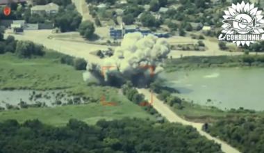 Ukrainian MiG-29 fighter jet used American GBU62 guided bombs to destroy a Russian crossing in Vasylivka, Zaporizhia region. July 2025 [Publ. 11.07.2025]