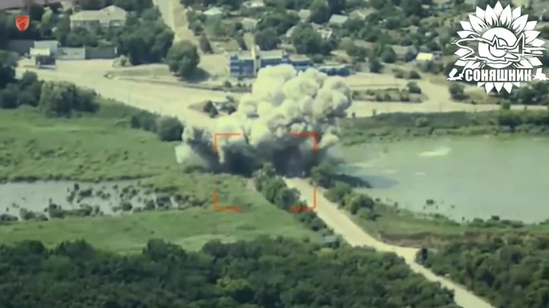 Ukrainian MiG-29 fighter jet used American GBU62 guided bombs to destroy a Russian crossing in Vasylivka, Zaporizhia region. July 2025 [Publ. 11.07.2025]