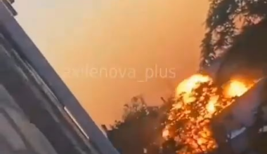 Footage of two Ukrainian drones attacking the Azov Optical-Mechanical Plant in Rostov Oblast, Russia, including a new Ukrainian strike drone