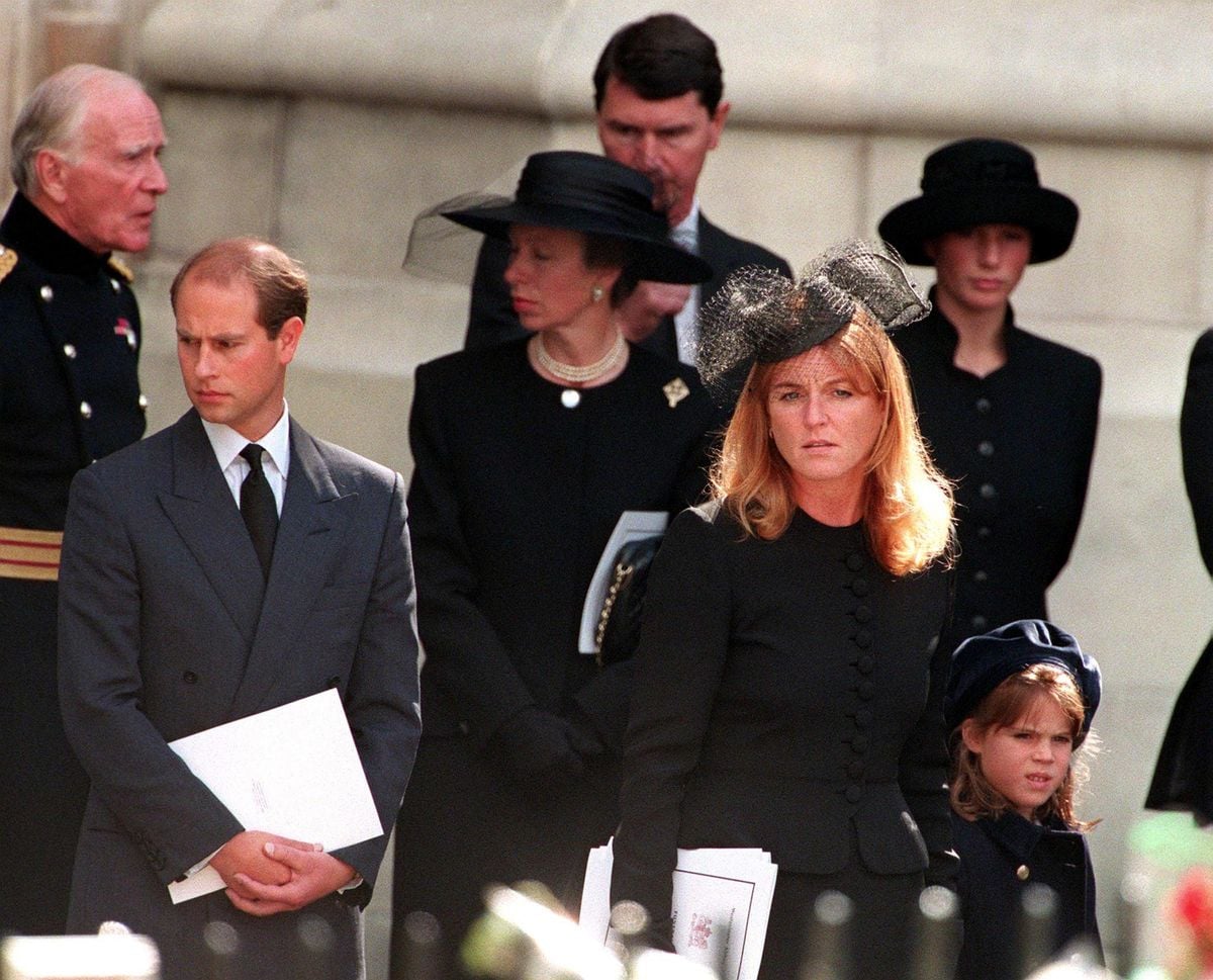 Prince Edward pictured leaving Westminster Abbey after Princess Diana's funeral service in 1997 