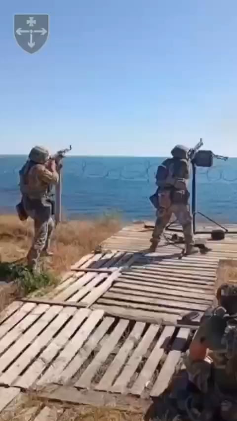 Ukrainian Border Guards, using machine guns, shoot down a Shaheed.