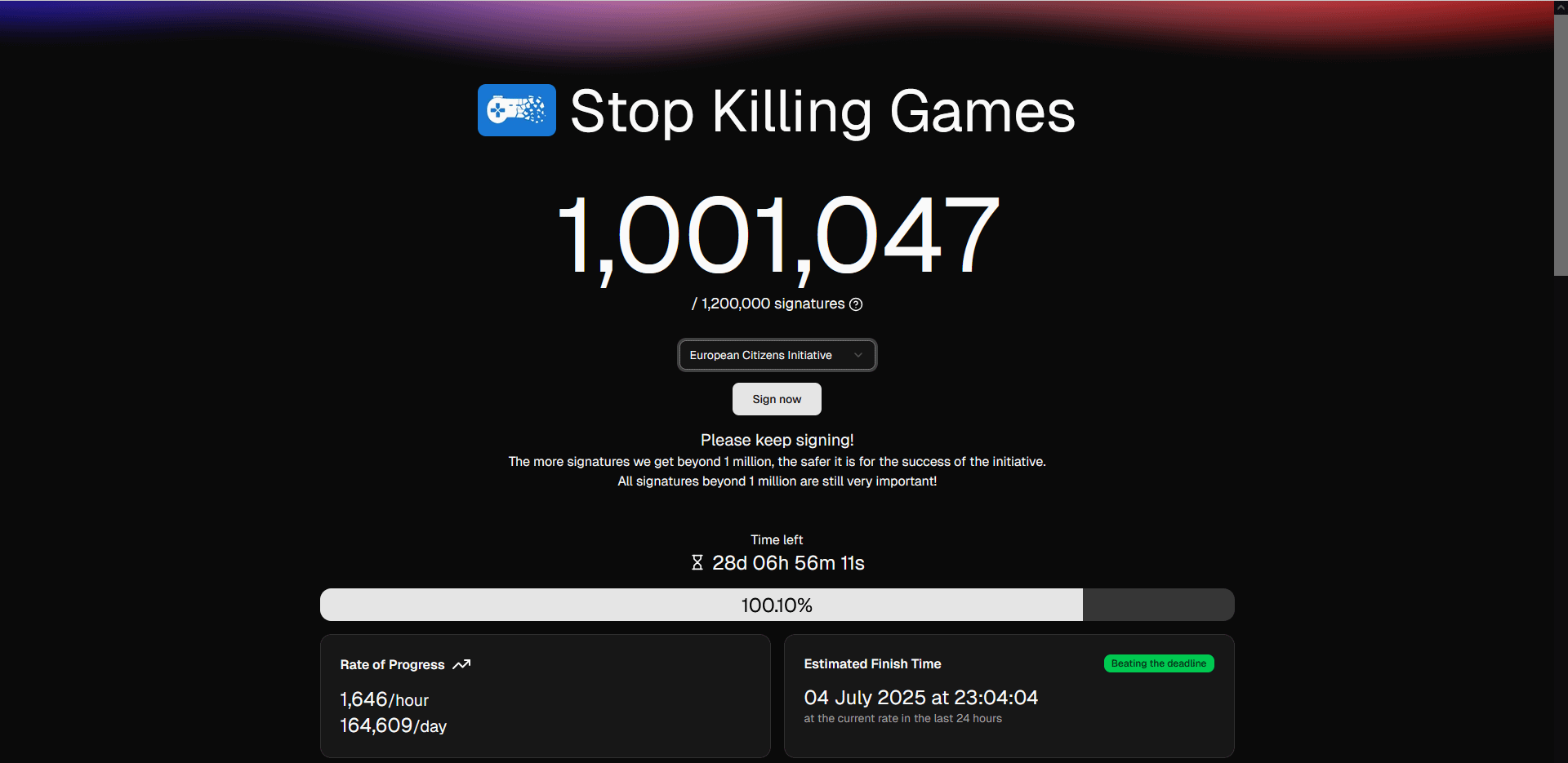 Evropská občanská iniciativa "Stop Killing Games" překonala potřebných 1 milion podpisů!