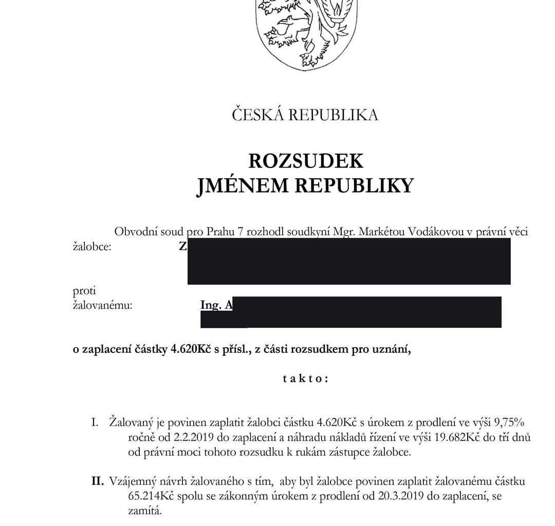 AMA: Soudil jsem se kvůli nevrácené kauci za byt (4 620,- Kč) a vyhrál jsem. Rozsudek in post.