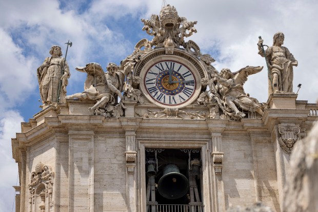 Bells ring on St. Peter's Basilica to conclude Pope Leo XIV's installation Mass on Sunday, May 18, 2025, at the Vatican. (Brian Cassella/Chicago Tribune)
