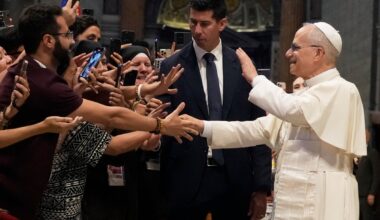Pope Leo XIV mobbed by Catholic influencers at Vatican festival