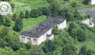A MiG-29 air strike using a French AASM HAMMER guided bomb on a house with Russian soldiers in the village of Dronovka, Kursk Region. July 2025.