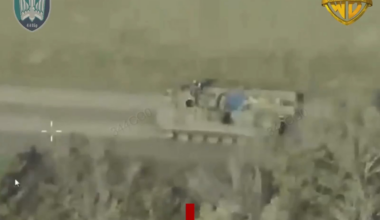 Drone footage of the "Wormbusters" unit of the Ukrainian 414th Unmanned Strike Aviation Systems Brigade attacking a Russian Strela-10 air defense system.