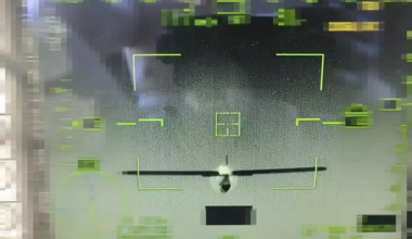 Russian Ka-52 destroying a Ukrainian UAV with its cannon