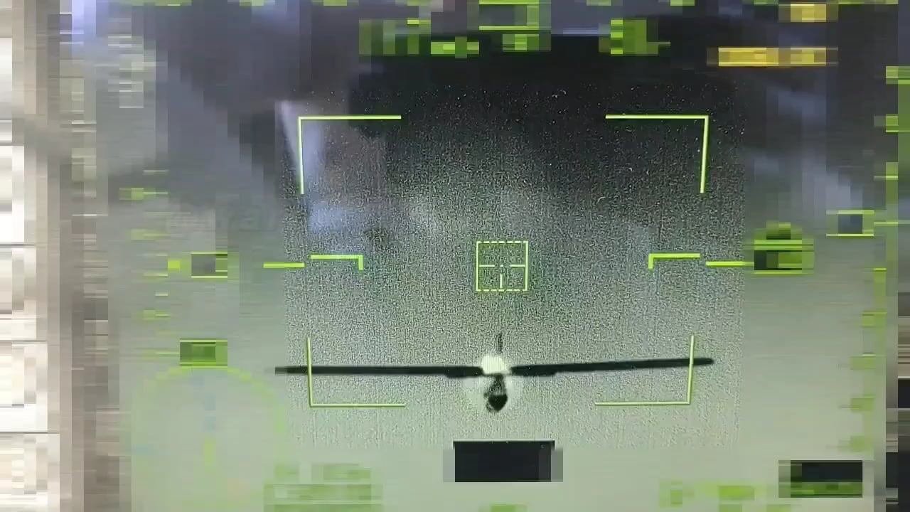 Russian Ka-52 destroying a Ukrainian UAV with its cannon