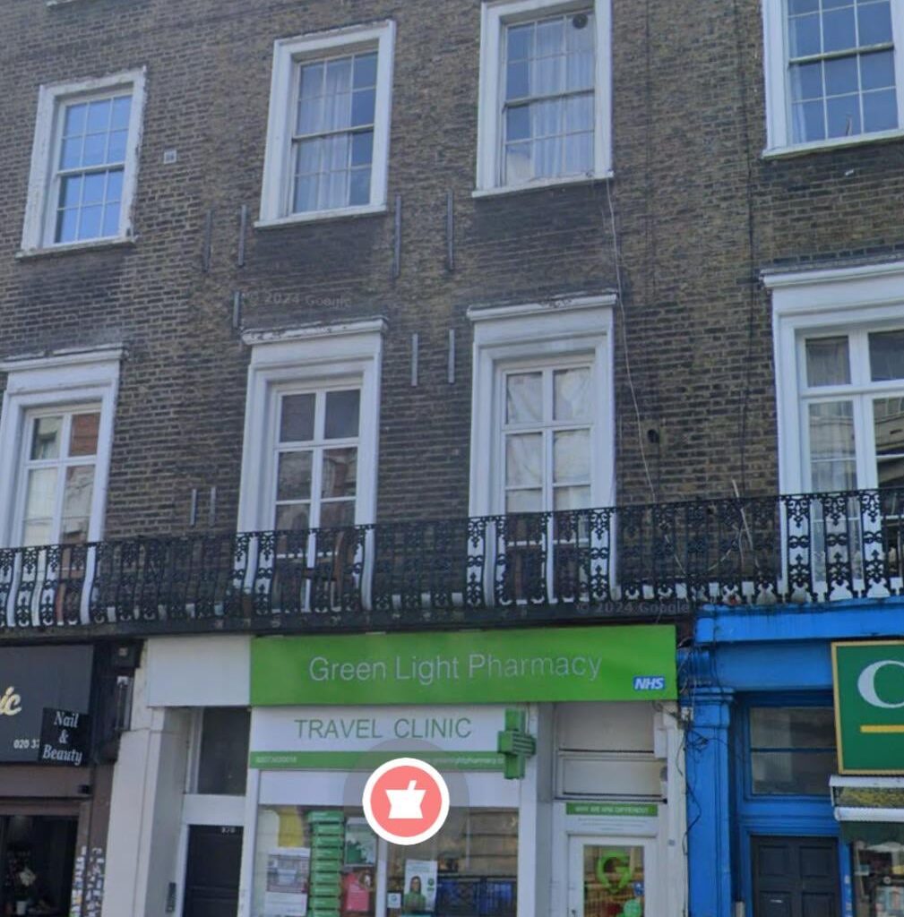 Where was your first flat in London, what year did you move in, and how much was the monthly rent?