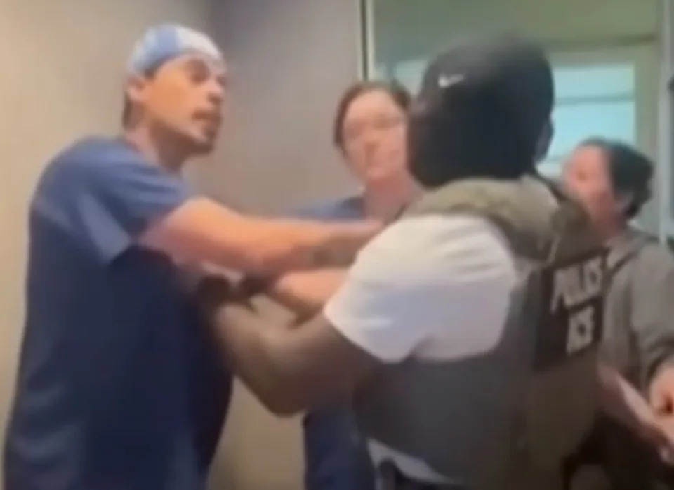 Disturbing footage showed a masked agent holding back a female member of staff by her neck as she tried to step in the way. Criminal charges have now been filed against Jose de Jesus Ortega, 38, of Highland, and Danielle Nadine Davila, 33, of Corona, who are accused of assaulting and interfering with an ICE investigation (Federal law suit)