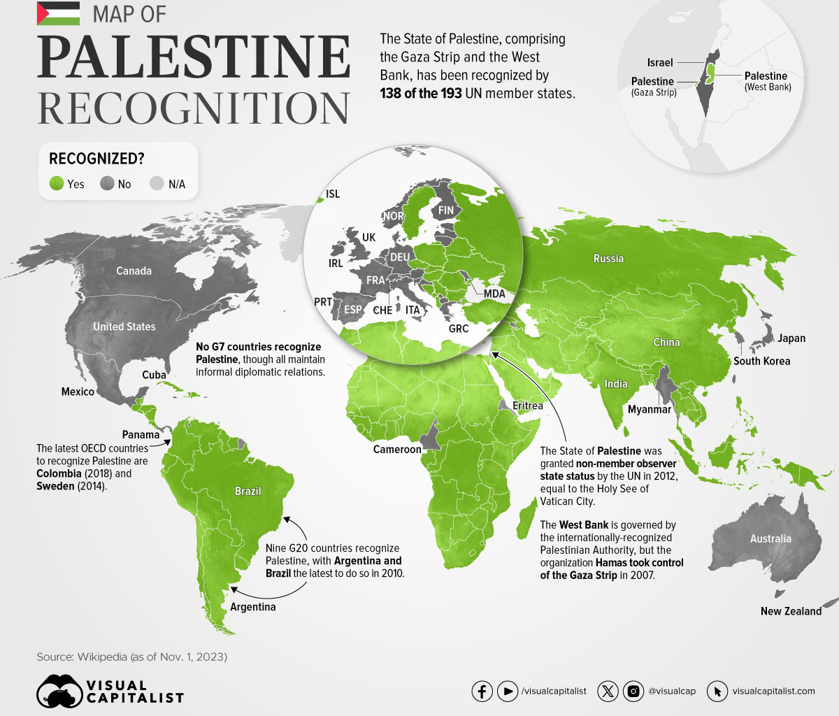 Karta država s prikazom priznavanja Palestine