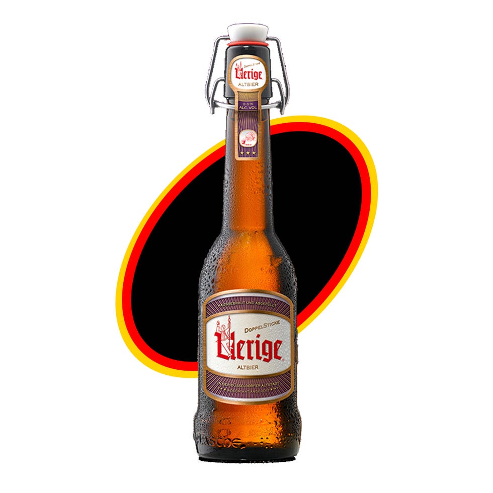 bottle of altbier with a decorative background
