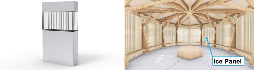 Daikin’s Ice Cool Spot uses panels of ice on the walls to lower the temperature inside by 5 degrees Celsius. Photo: Daikin Industries Daikin’s Ice Cool Spot uses panels of ice on the walls to lower the temperature inside by 5 degrees Celsius. Photo: Daikin Industries