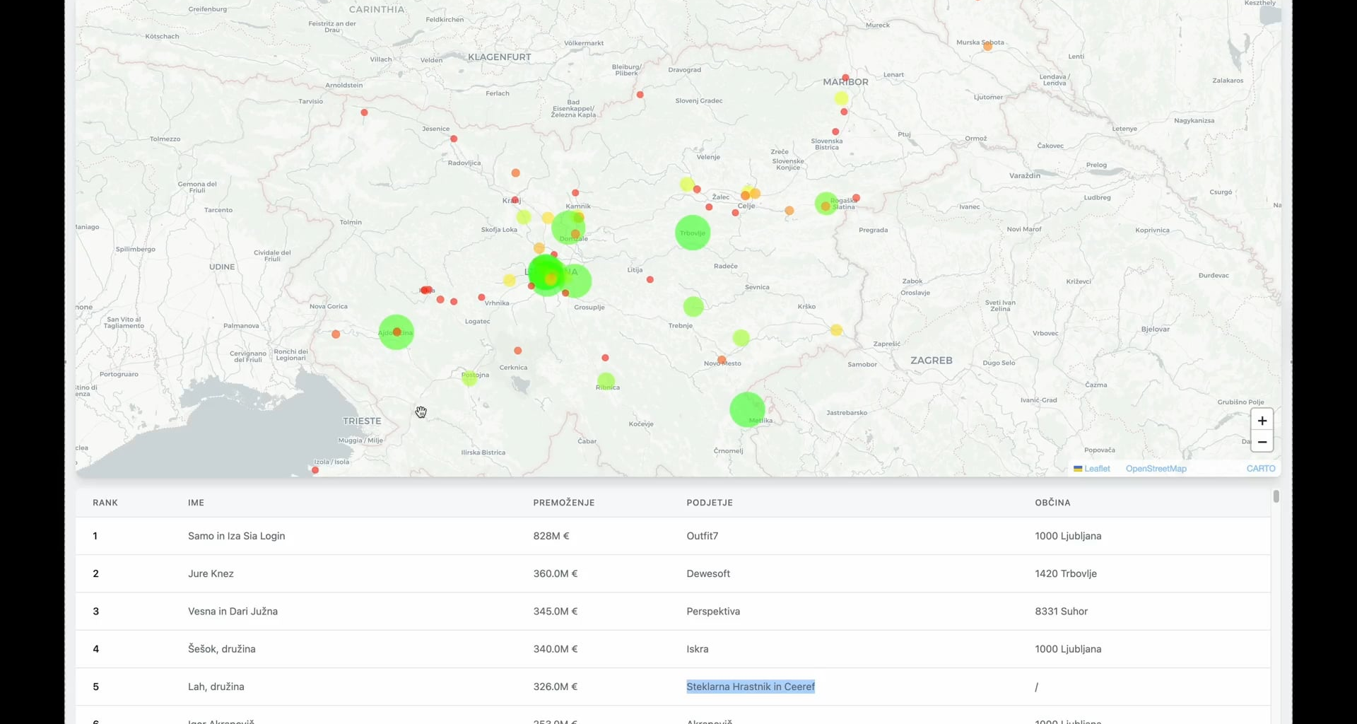 Zemljevid najbogatejših Slovencev