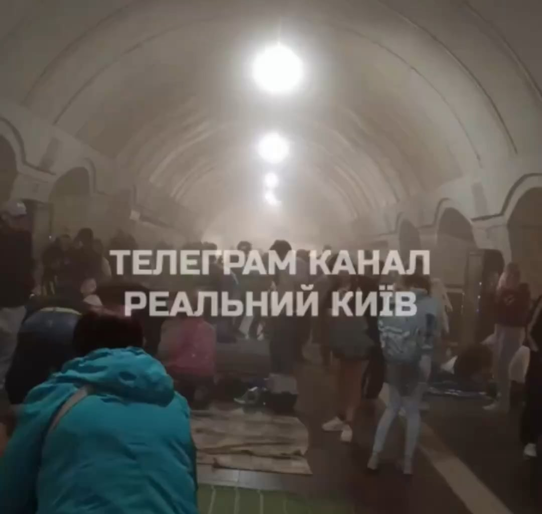 Smoke filled the Lukyanivska metro station in Kyiv where people were sheltering after a Russian Shahed hit the entrance