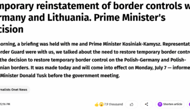 Tusk: Temporary reinstatement of border controls with Germany and Lithuania