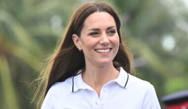 Catherine, Princess of Wales smile as she arrives to attend a sailing regatta in the Bahamas in 2022